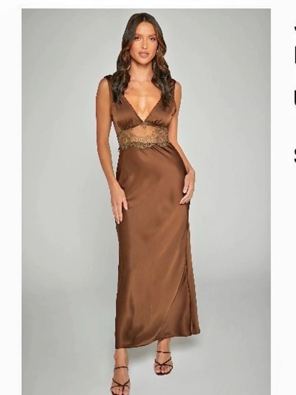 Showpo Maxi Lace Waist Dress in Brown Like New
